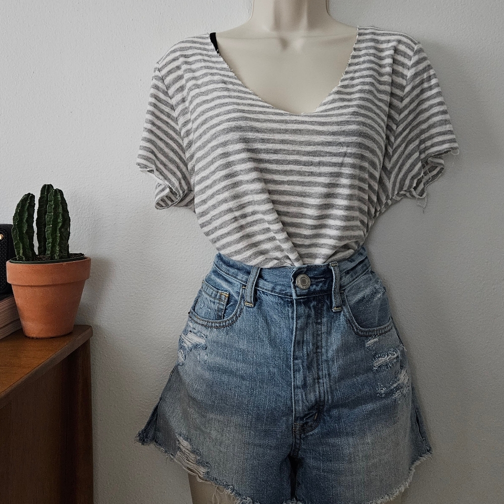 uo stripe grunge cottage boho hippie slouch slub indie urban scoop neck tee top